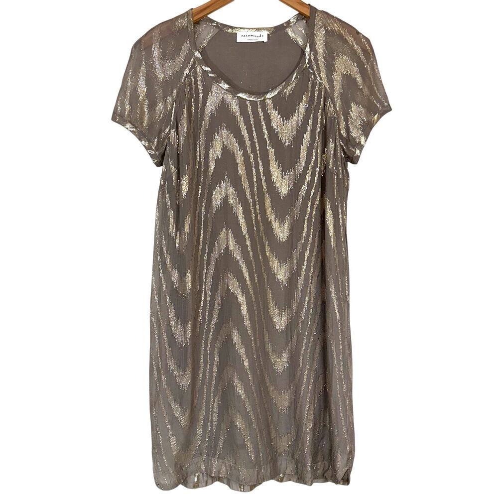 Rosemunde Copenhagen Silk Blend Metallic Gold Taupe Mini Shift Dress Size 8